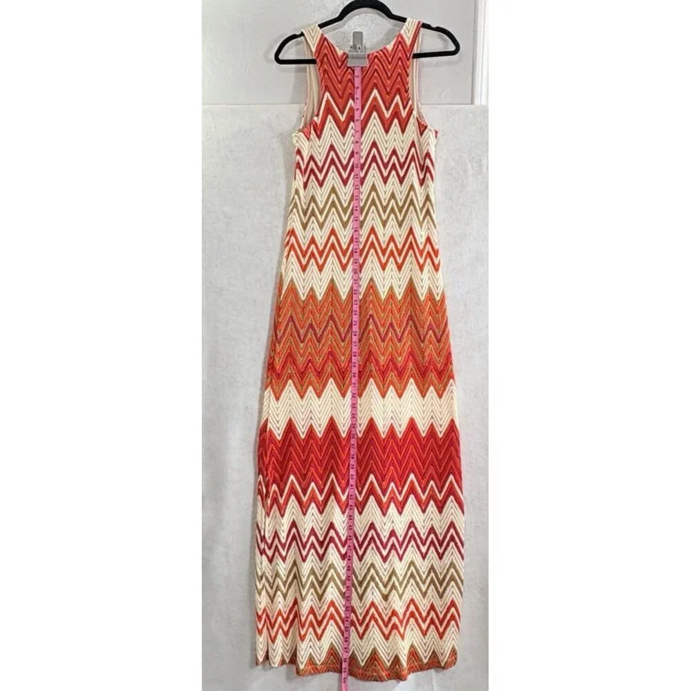 SANCTUARY Women Maxi Crochet Dress‎ Sleeveless Chevron Sz L Multicolor Boho 29-9